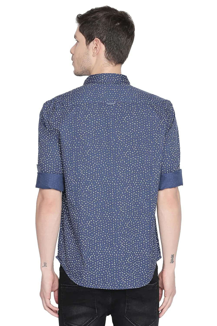 BASICS SLIM FIT ENSIGN BLUE PRINTED SHIRT