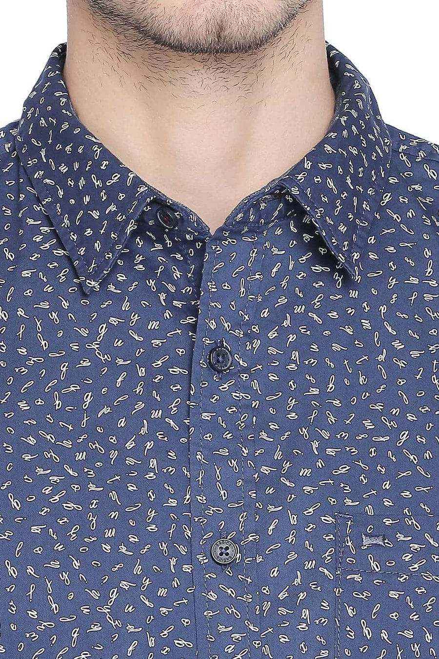 BASICS SLIM FIT ENSIGN BLUE PRINTED SHIRT