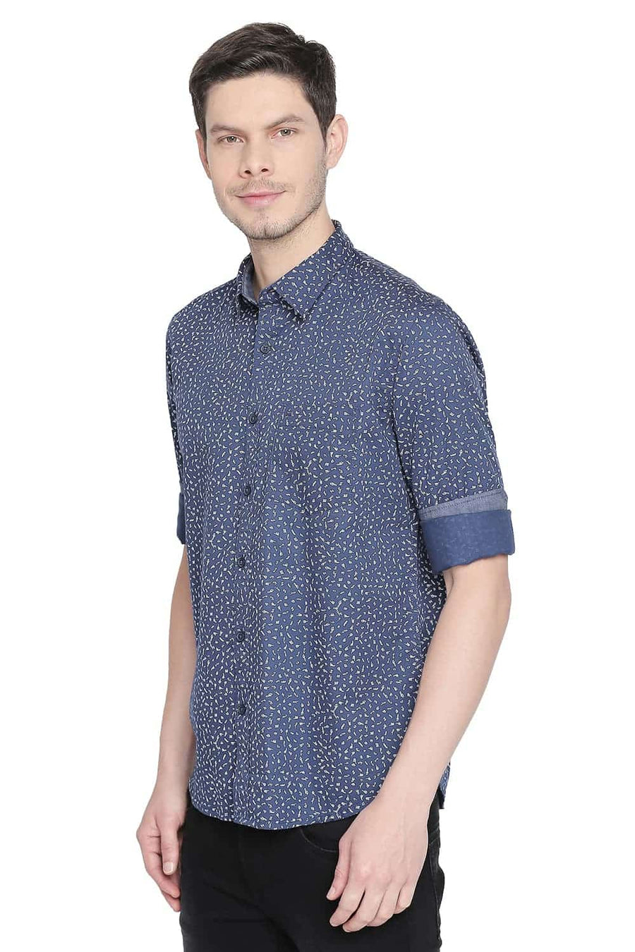 BASICS SLIM FIT ENSIGN BLUE PRINTED SHIRT