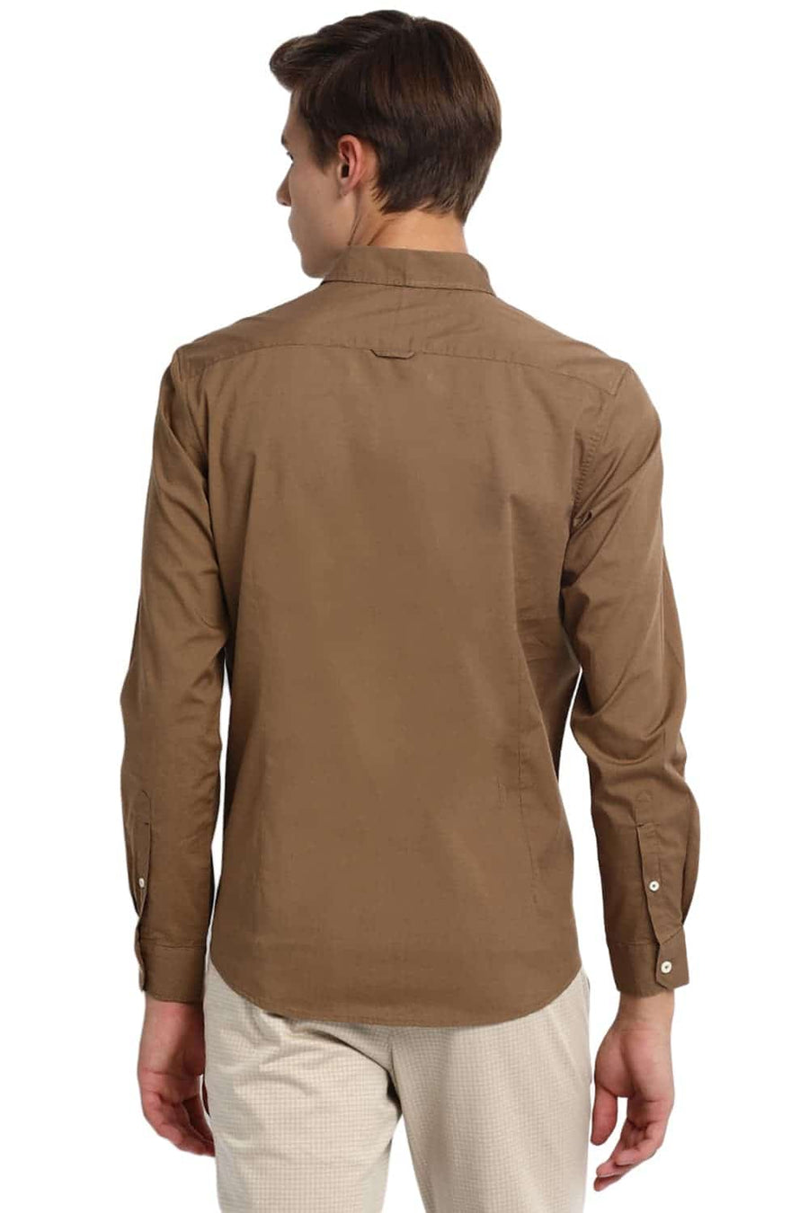 BASICS SLIM FIT KANGAROO BROWN STRETCH SHIRT