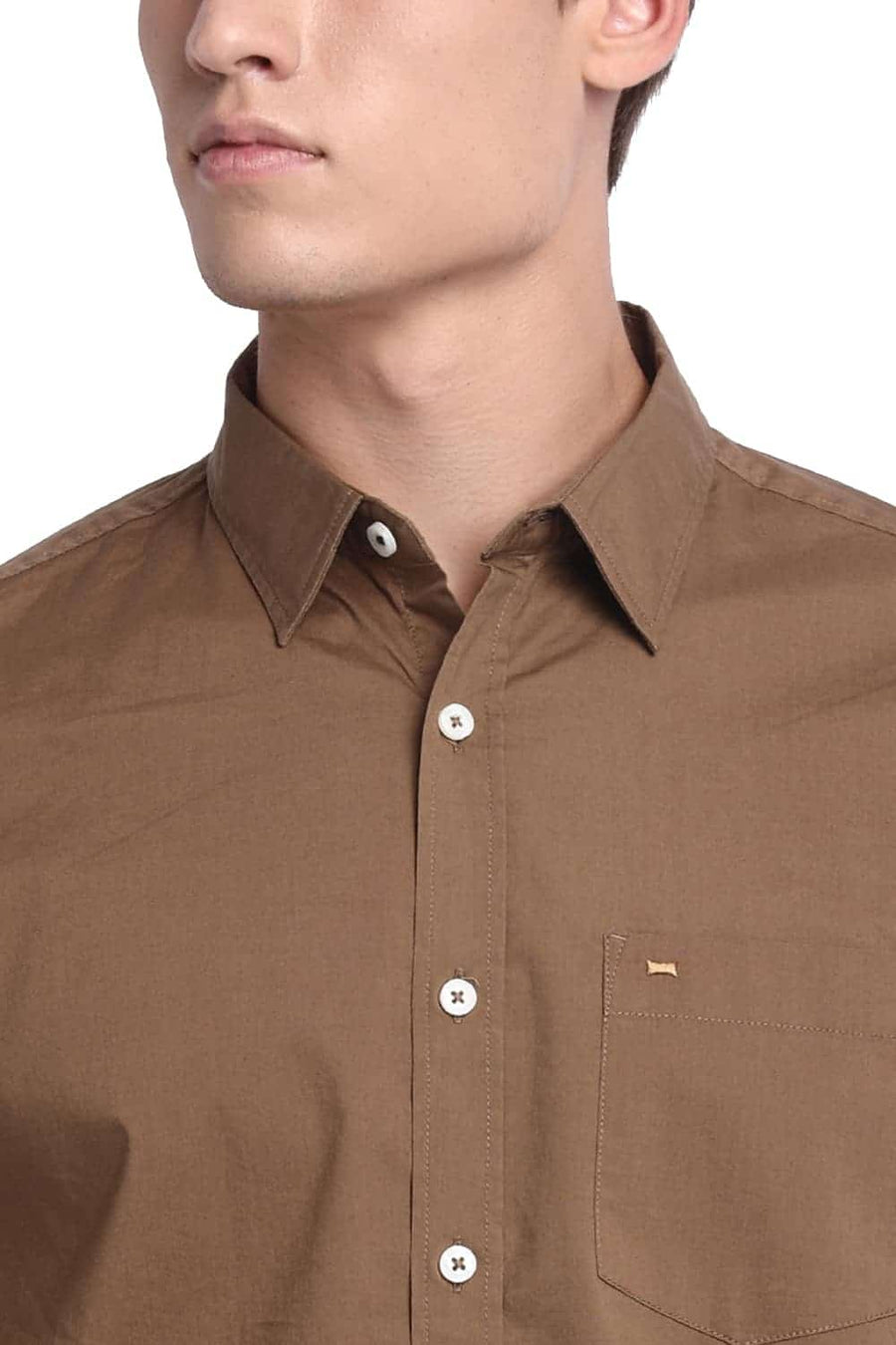 BASICS SLIM FIT KANGAROO BROWN STRETCH SHIRT