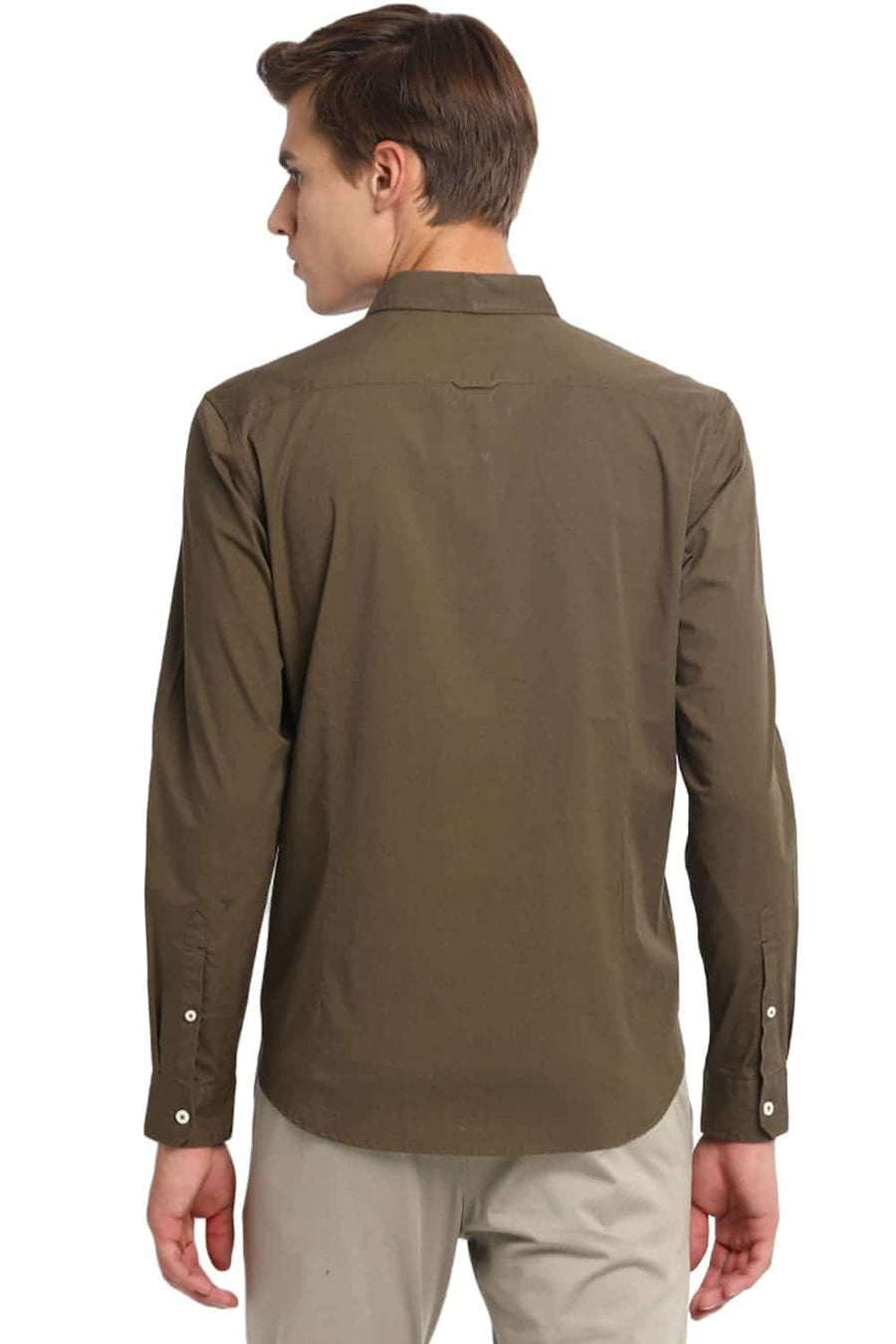 BASICS SLIM FIT MILITARY OLIVE STRETCH SHIRT