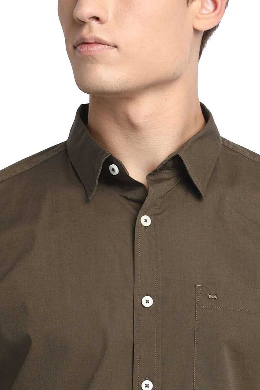 BASICS SLIM FIT MILITARY OLIVE STRETCH SHIRT