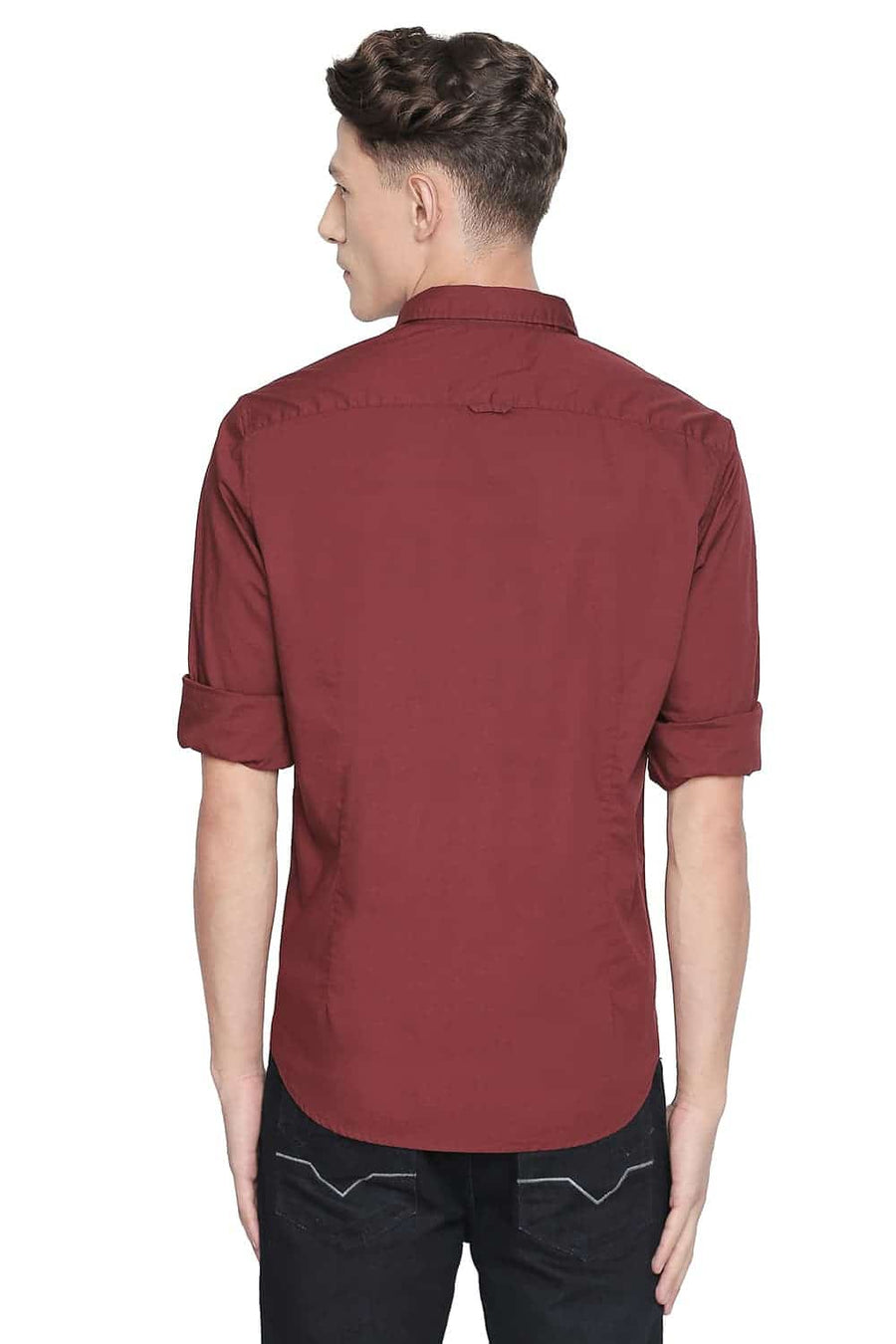 BASICS SLIM FIT RUBY WINE STRETCH SHIRT