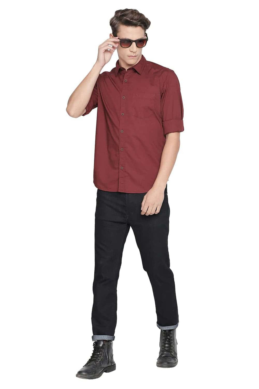 BASICS SLIM FIT RUBY WINE STRETCH SHIRT