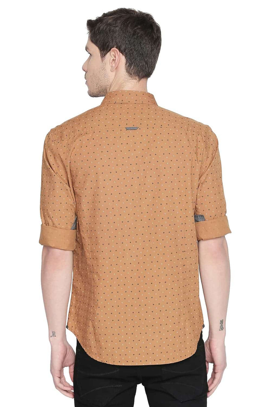 BASICS SLIM FIT BONE BROWN PRINTED SHIRT