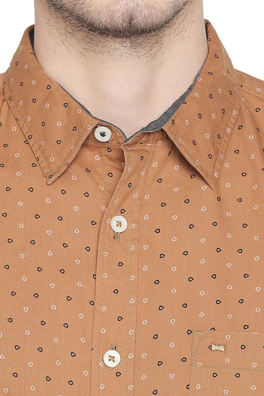 BASICS SLIM FIT BONE BROWN PRINTED SHIRT