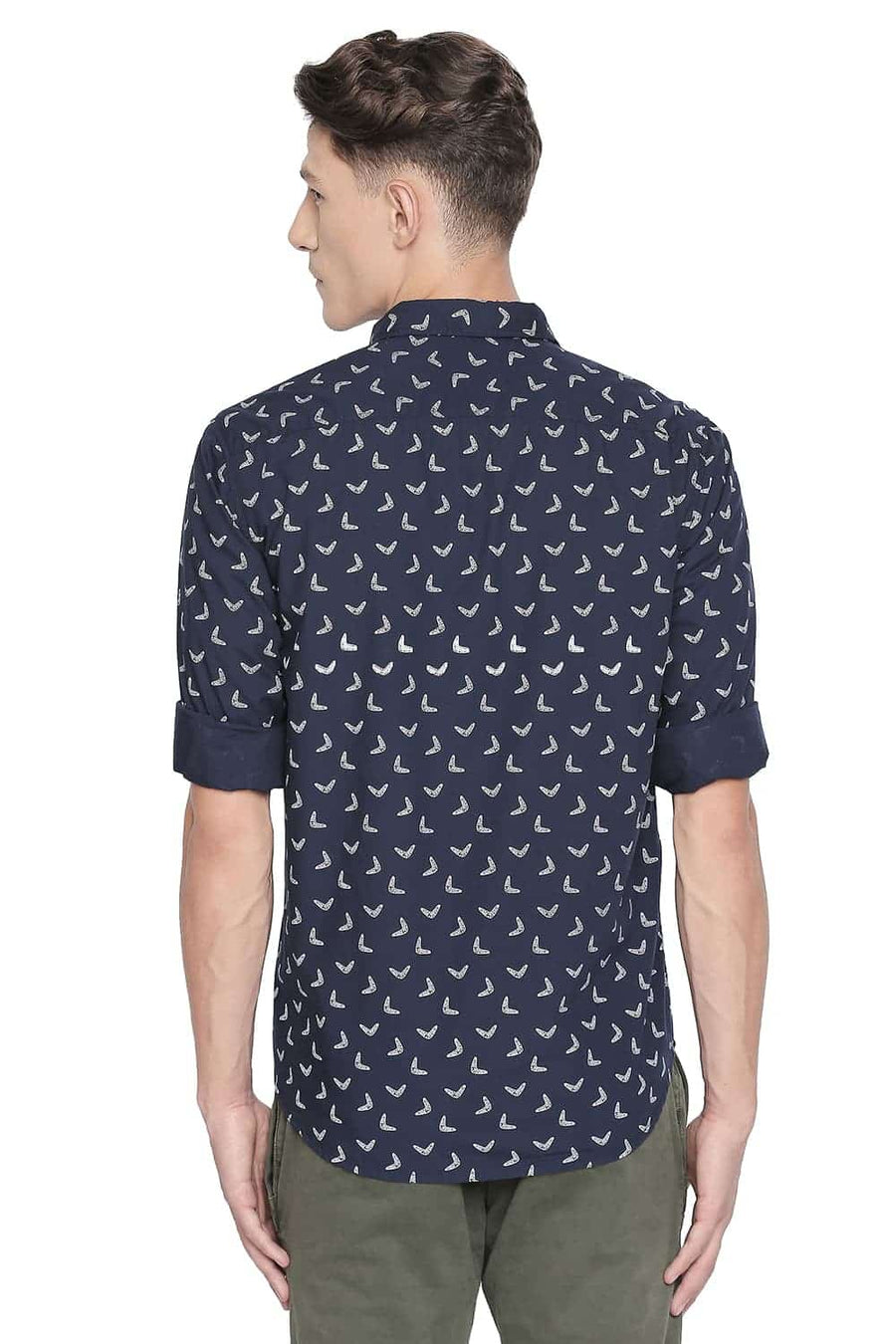 BASICS SLIM FIT METALLIC NAVY PRINTED SHIRT