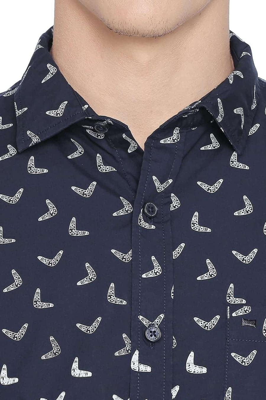 BASICS SLIM FIT METALLIC NAVY PRINTED SHIRT