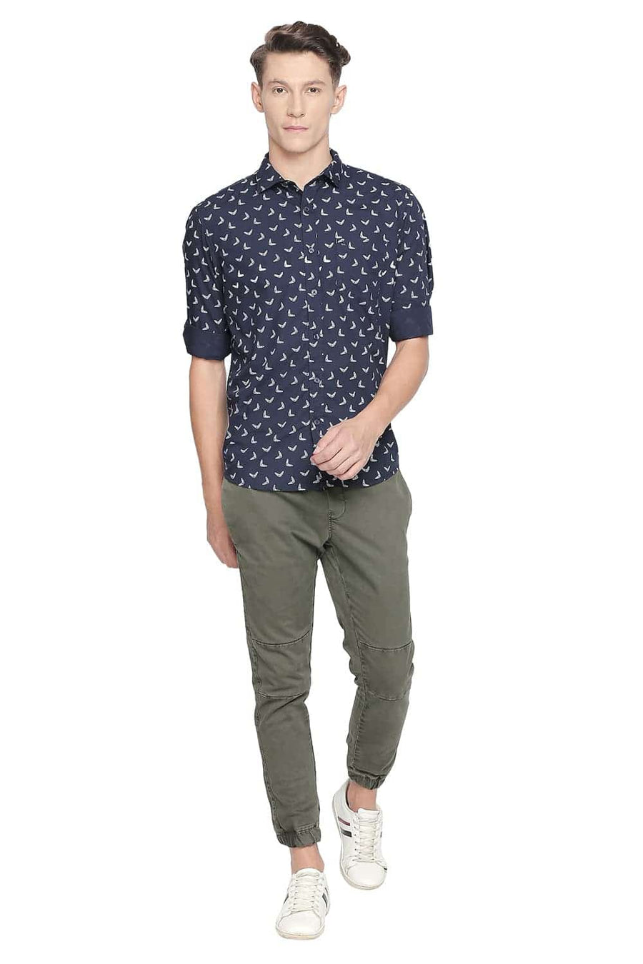 BASICS SLIM FIT METALLIC NAVY PRINTED SHIRT
