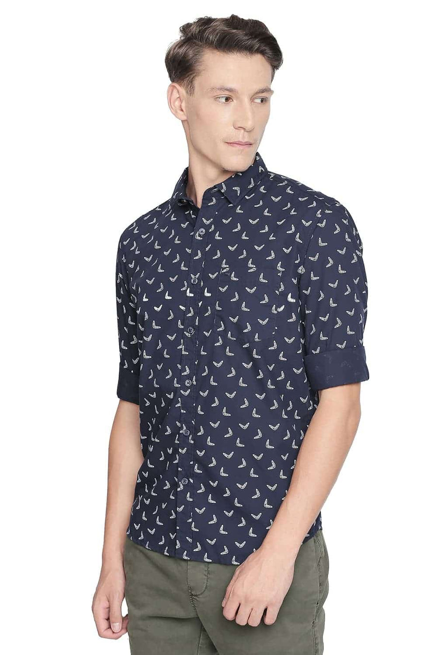 BASICS SLIM FIT METALLIC NAVY PRINTED SHIRT