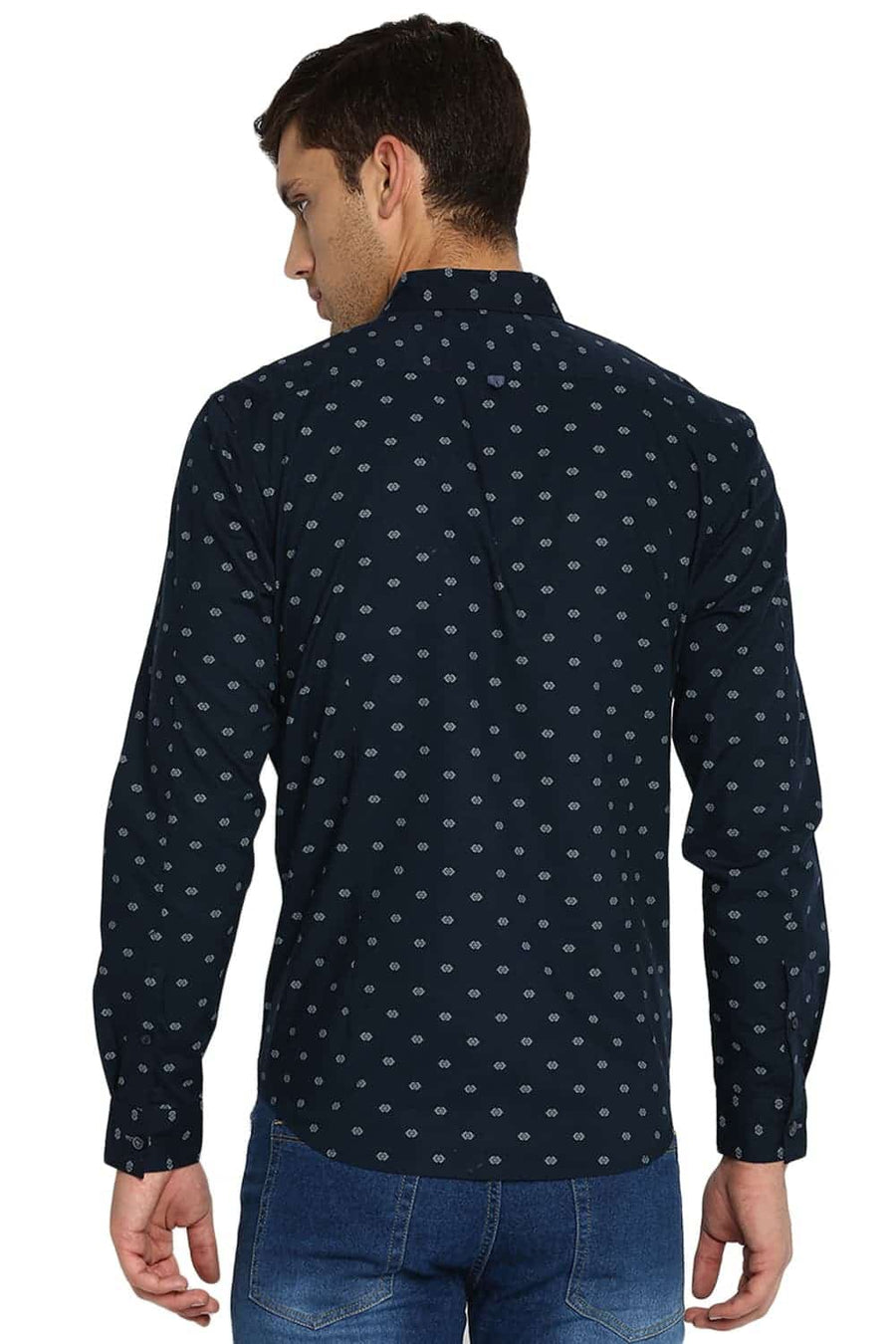 BASICS SLIM FIT PATRIOT NAVY PRINTED SHIRT