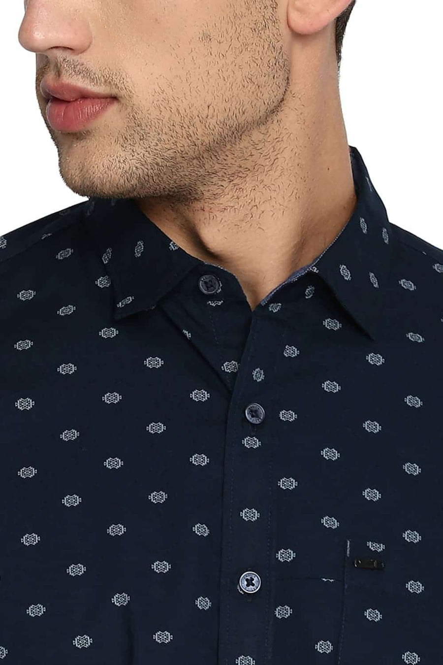 BASICS SLIM FIT PATRIOT NAVY PRINTED SHIRT