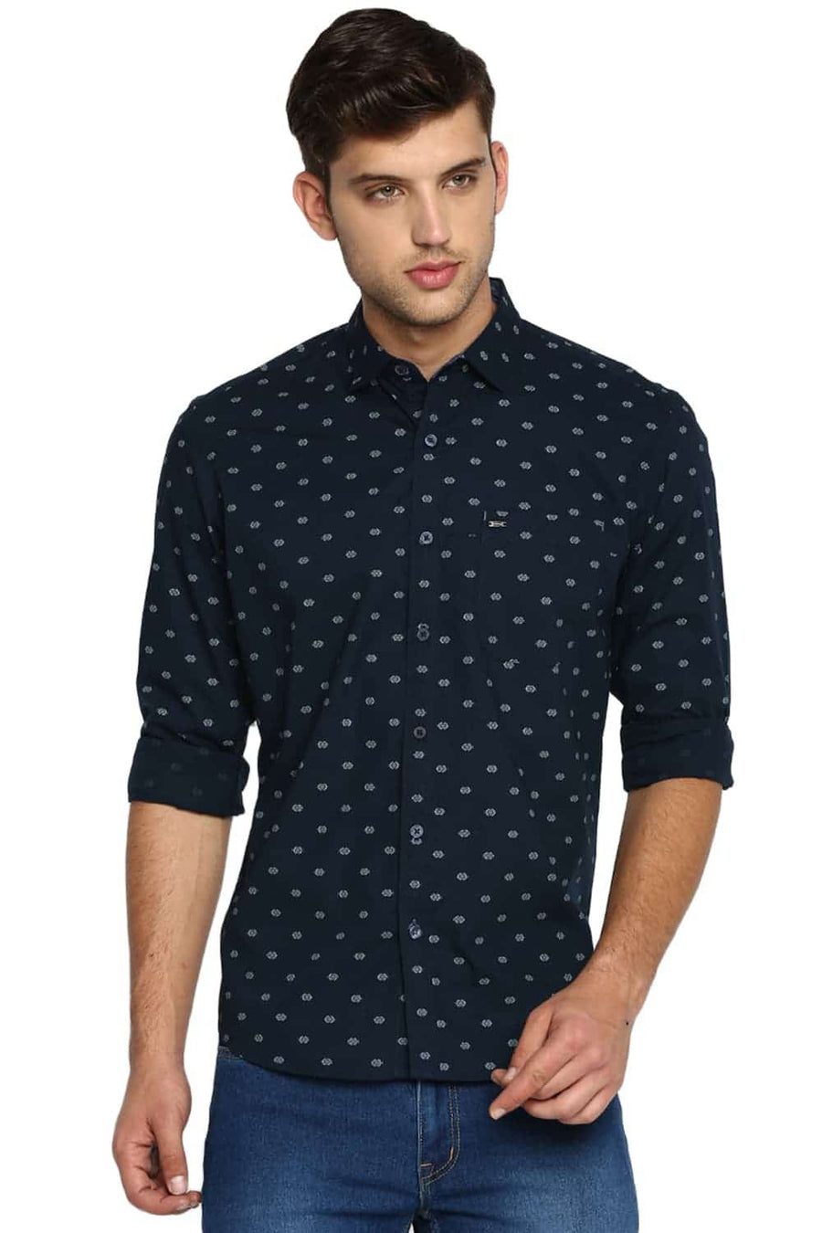 BASICS SLIM FIT PATRIOT NAVY PRINTED SHIRT