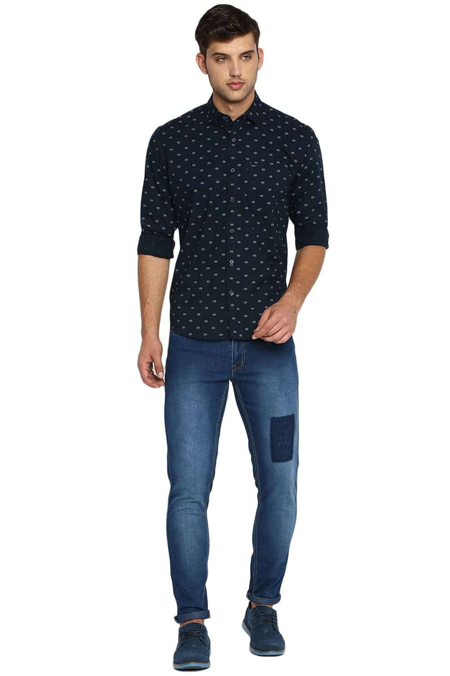 BASICS SLIM FIT PATRIOT NAVY PRINTED SHIRT