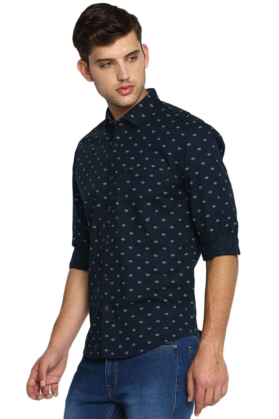 BASICS SLIM FIT PATRIOT NAVY PRINTED SHIRT