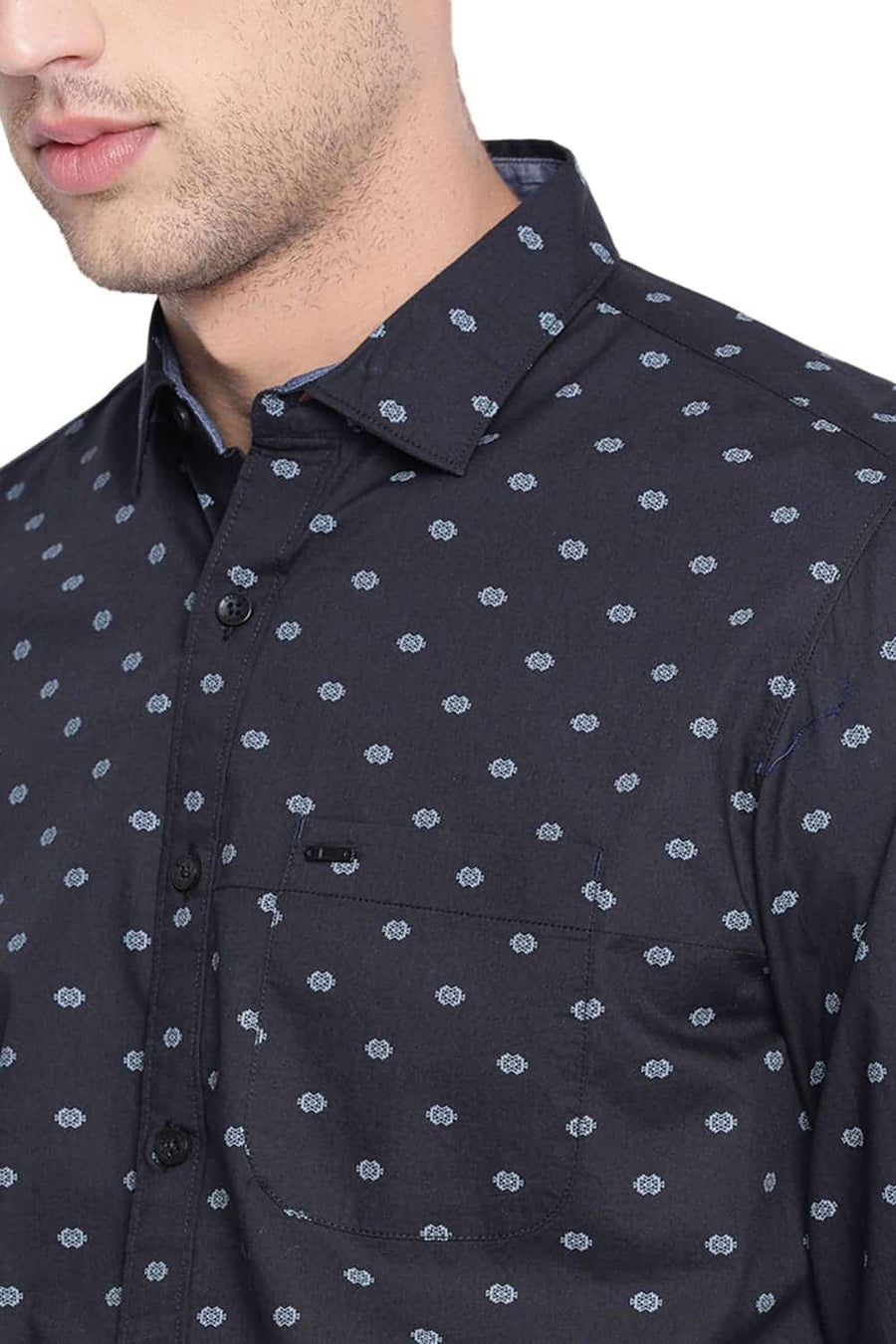 BASICS SLIM FIT PHANTOM BLACK PRINTED SHIRT