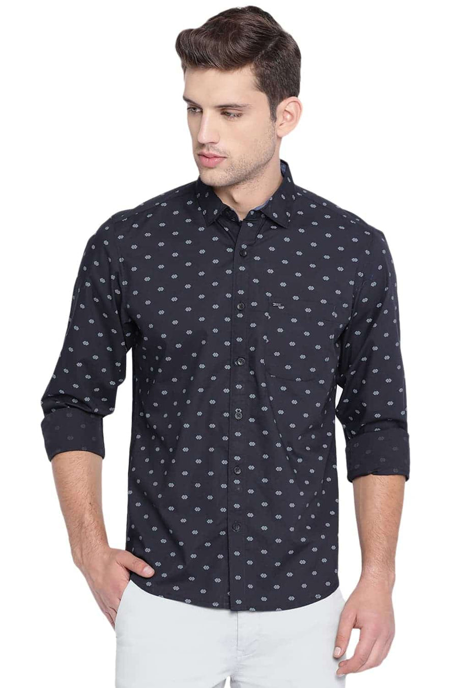 BASICS SLIM FIT PHANTOM BLACK PRINTED SHIRT