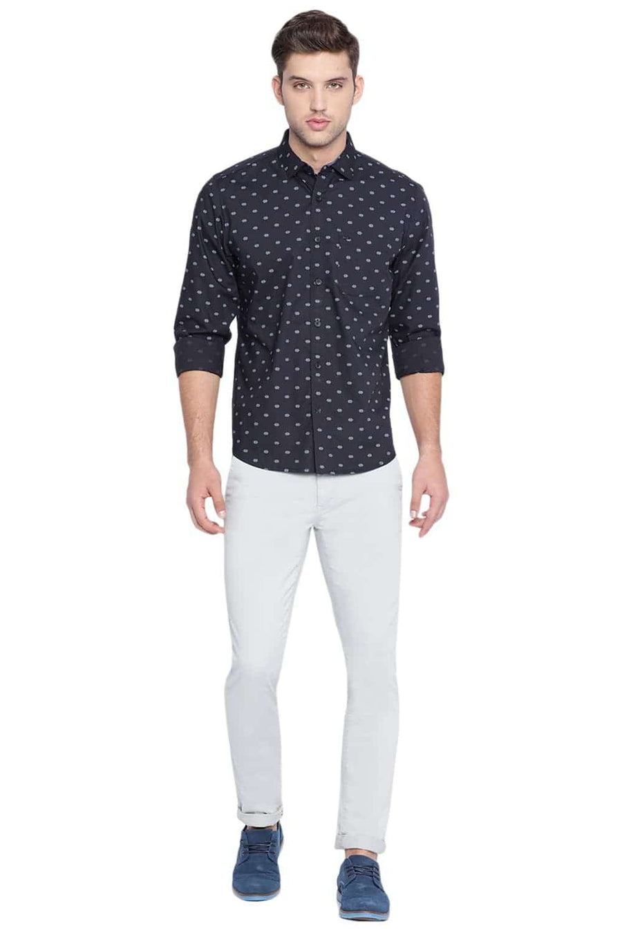 BASICS SLIM FIT PHANTOM BLACK PRINTED SHIRT