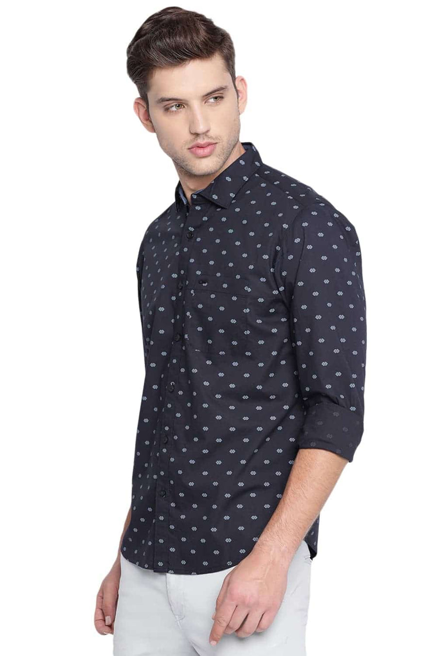 BASICS SLIM FIT PHANTOM BLACK PRINTED SHIRT