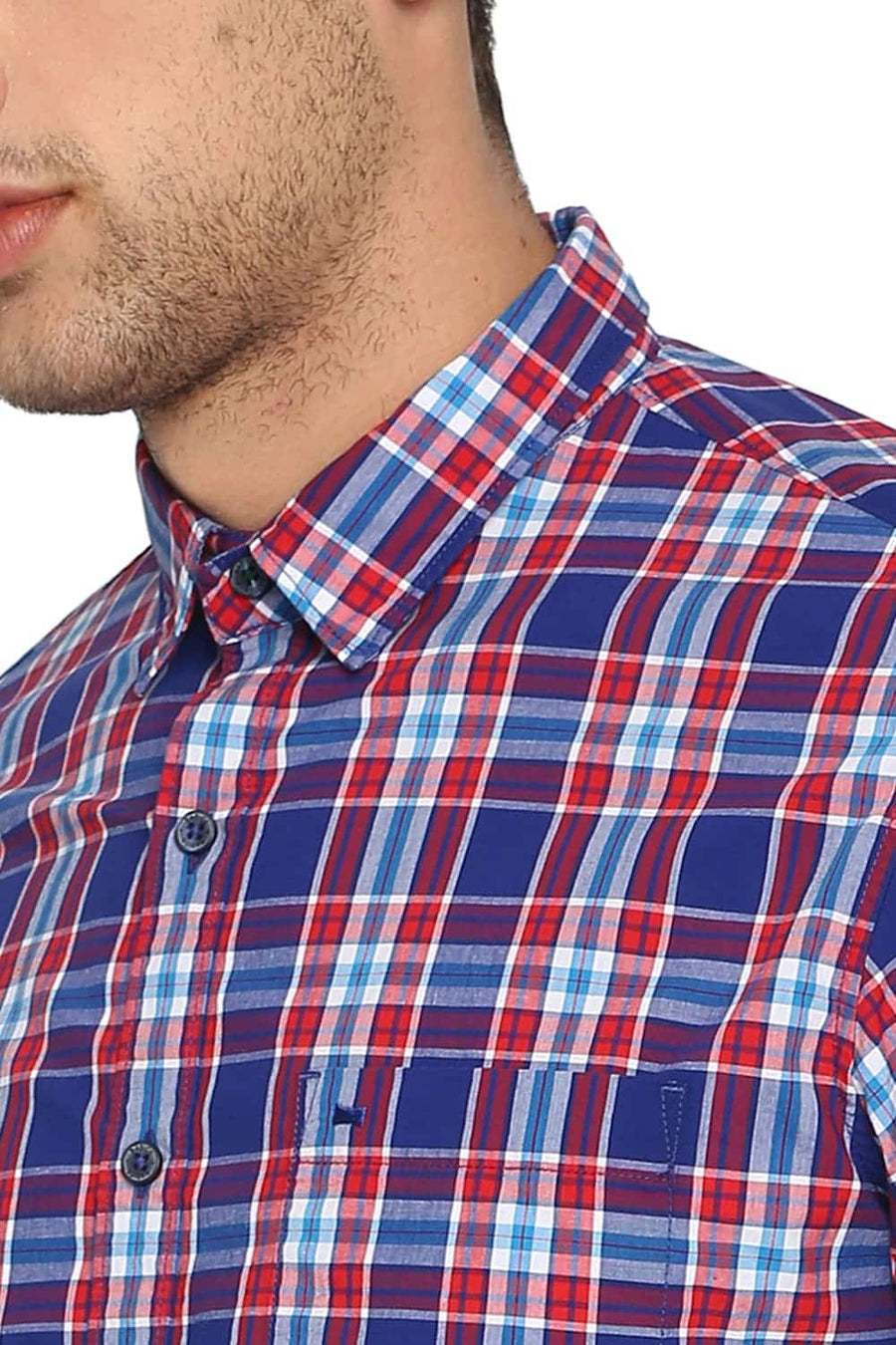 BASICS SLIM FIT BITTERSWEET RED CHECKS SHIRT