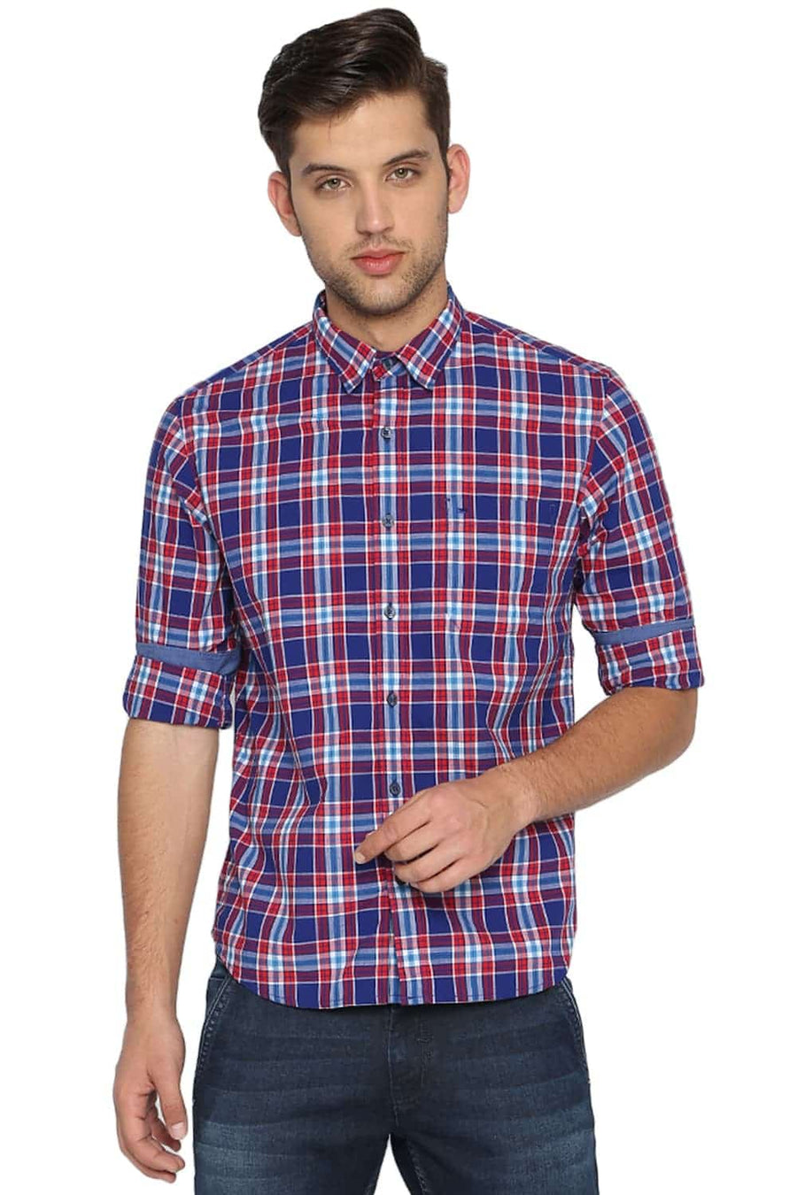 BASICS SLIM FIT BITTERSWEET RED CHECKS SHIRT