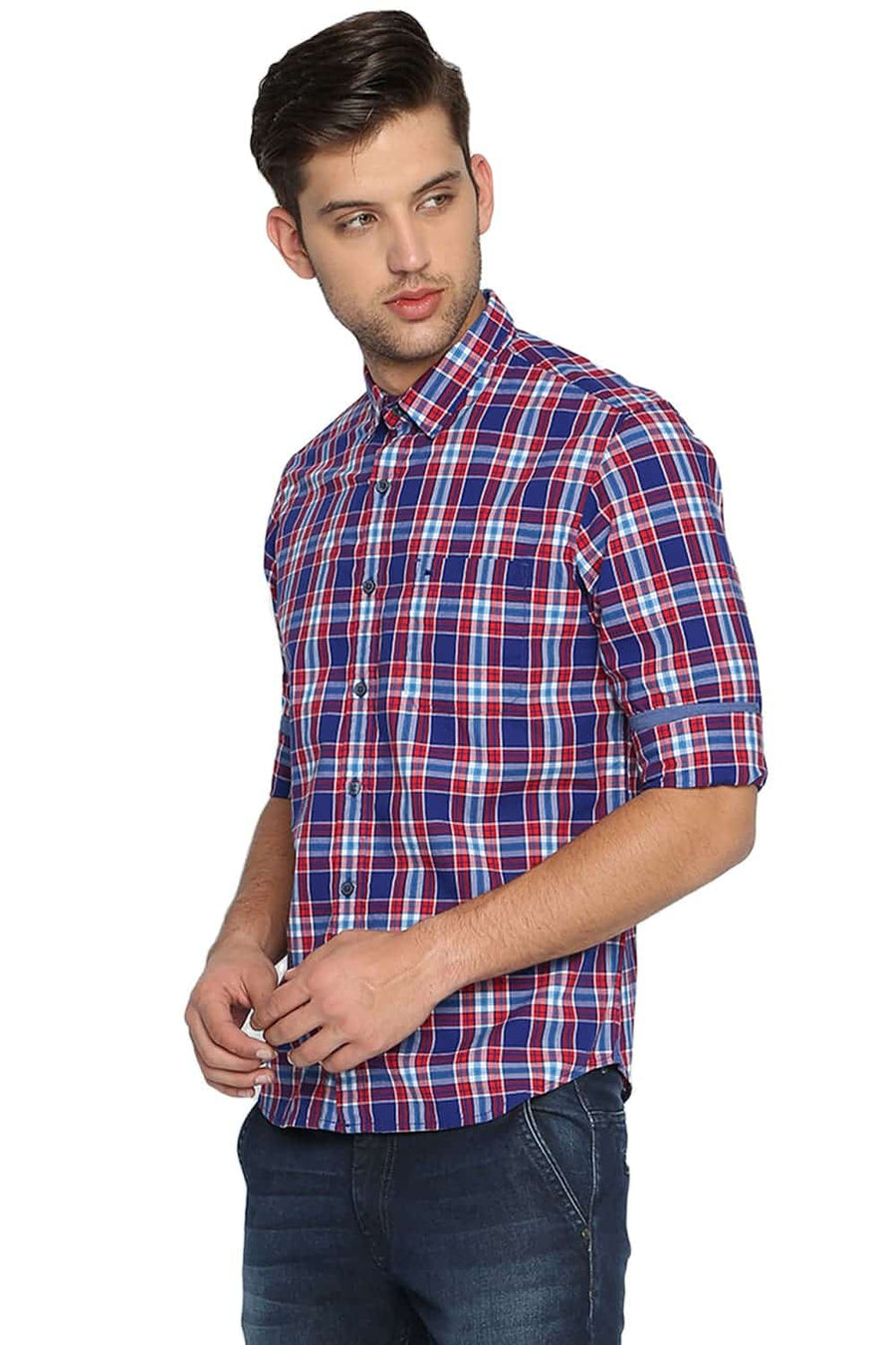 BASICS SLIM FIT BITTERSWEET RED CHECKS SHIRT