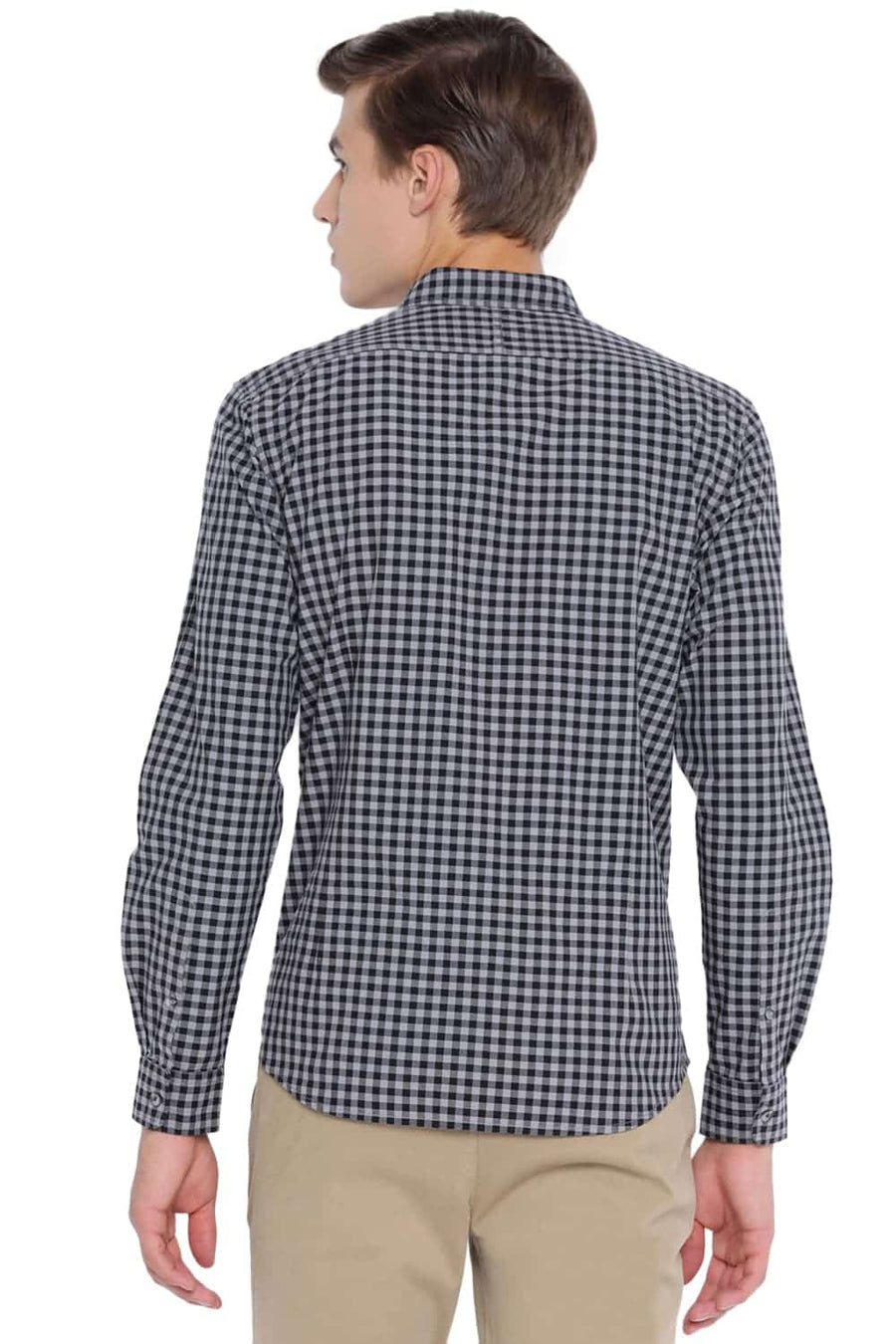 BASICS SLIM FIT METEORITE BLACK CHECKS SHIRT