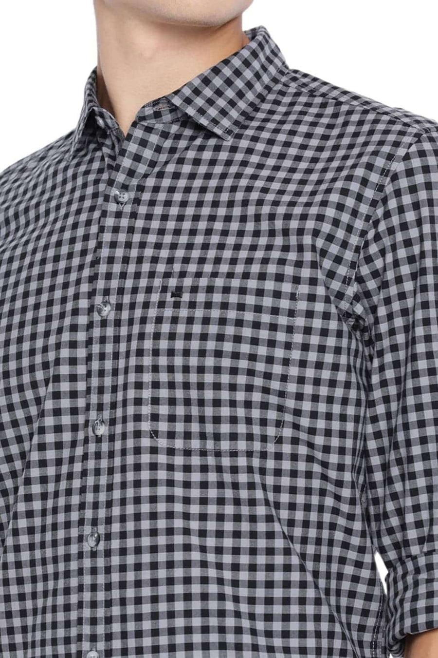 BASICS SLIM FIT METEORITE BLACK CHECKS SHIRT