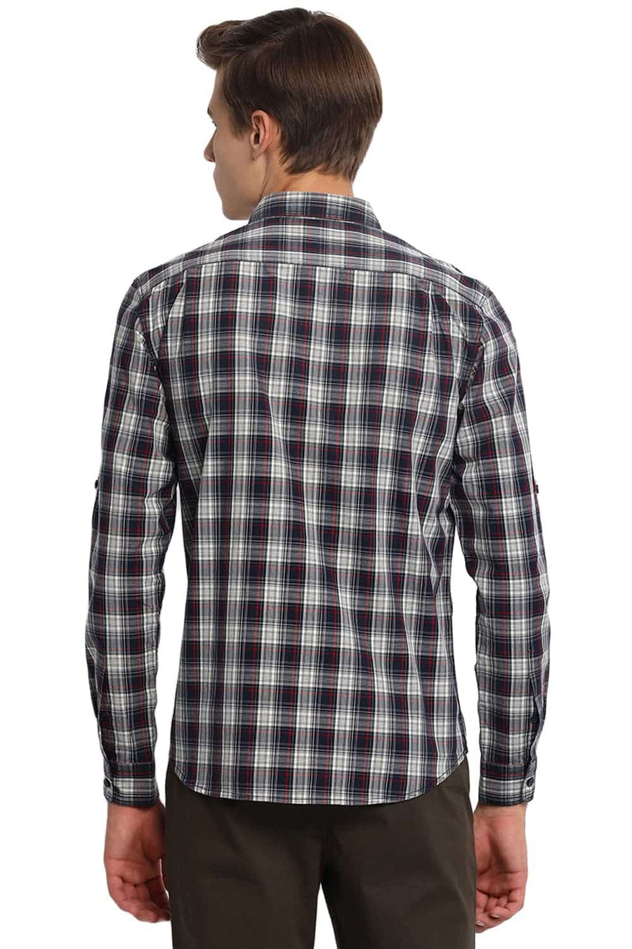 BASICS SLIM FIT PEACOAT NAVY CHECKS SHIRT