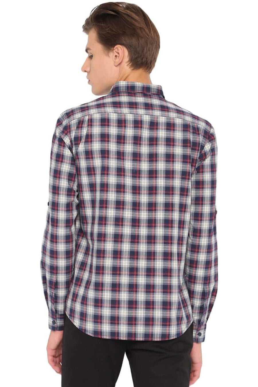 BASICS SLIM FIT GRAPHITE NAVY CHECKS SHIRT