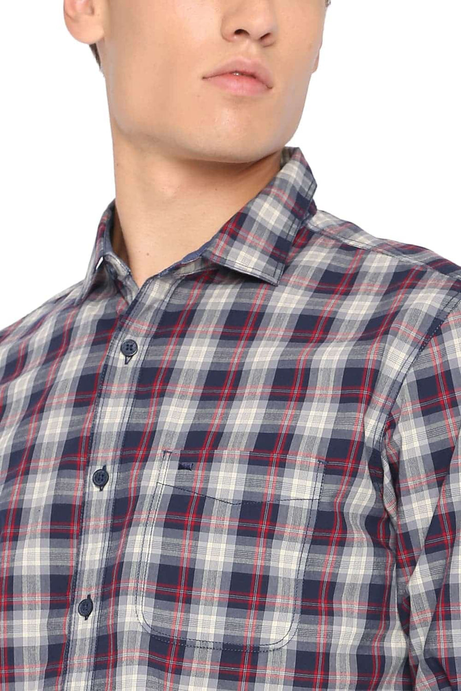 BASICS SLIM FIT GRAPHITE NAVY CHECKS SHIRT
