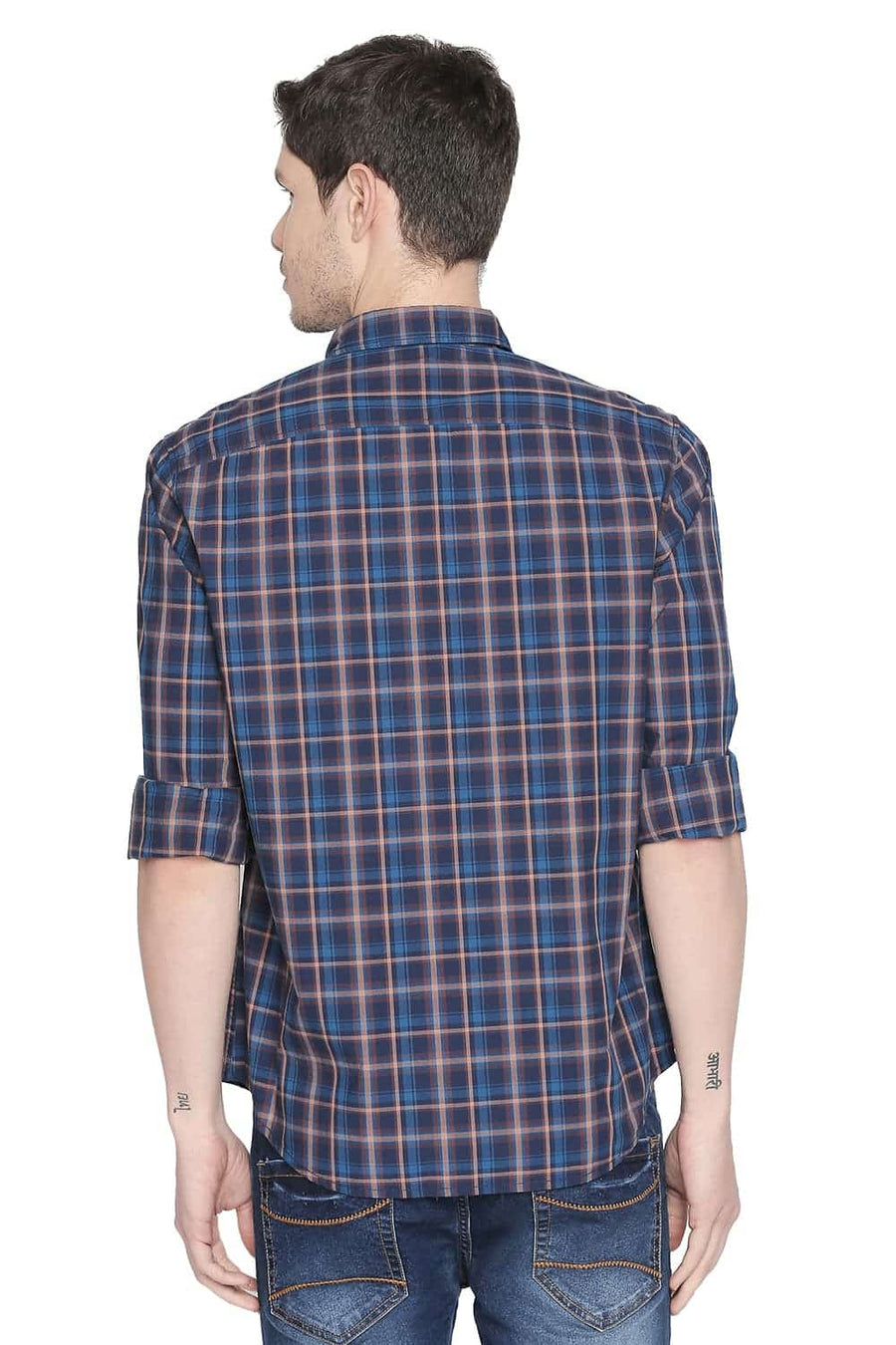 BASICS SLIM FIT RAWHIDE BROWN CHECKS SHIRT