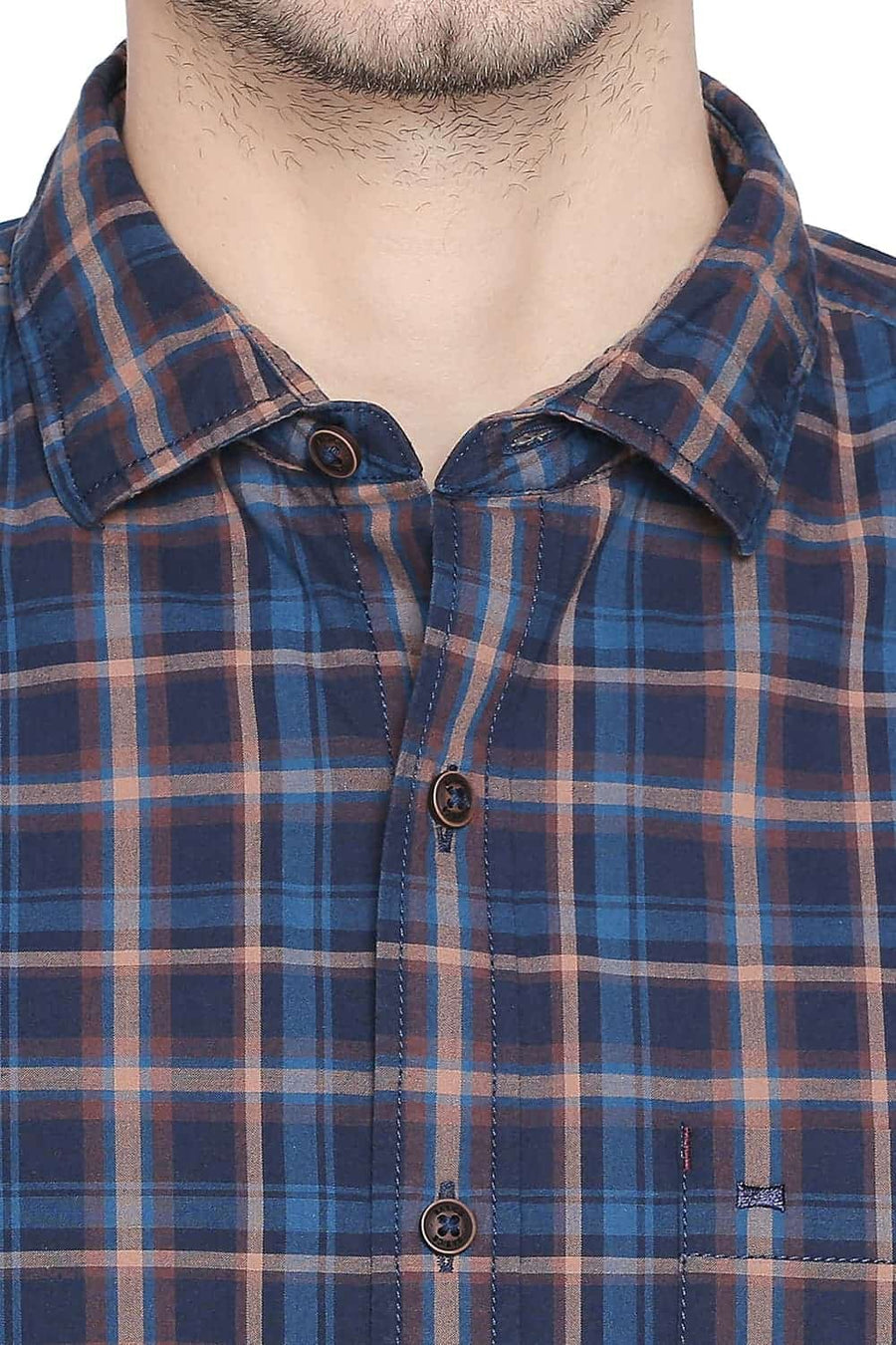 BASICS SLIM FIT RAWHIDE BROWN CHECKS SHIRT