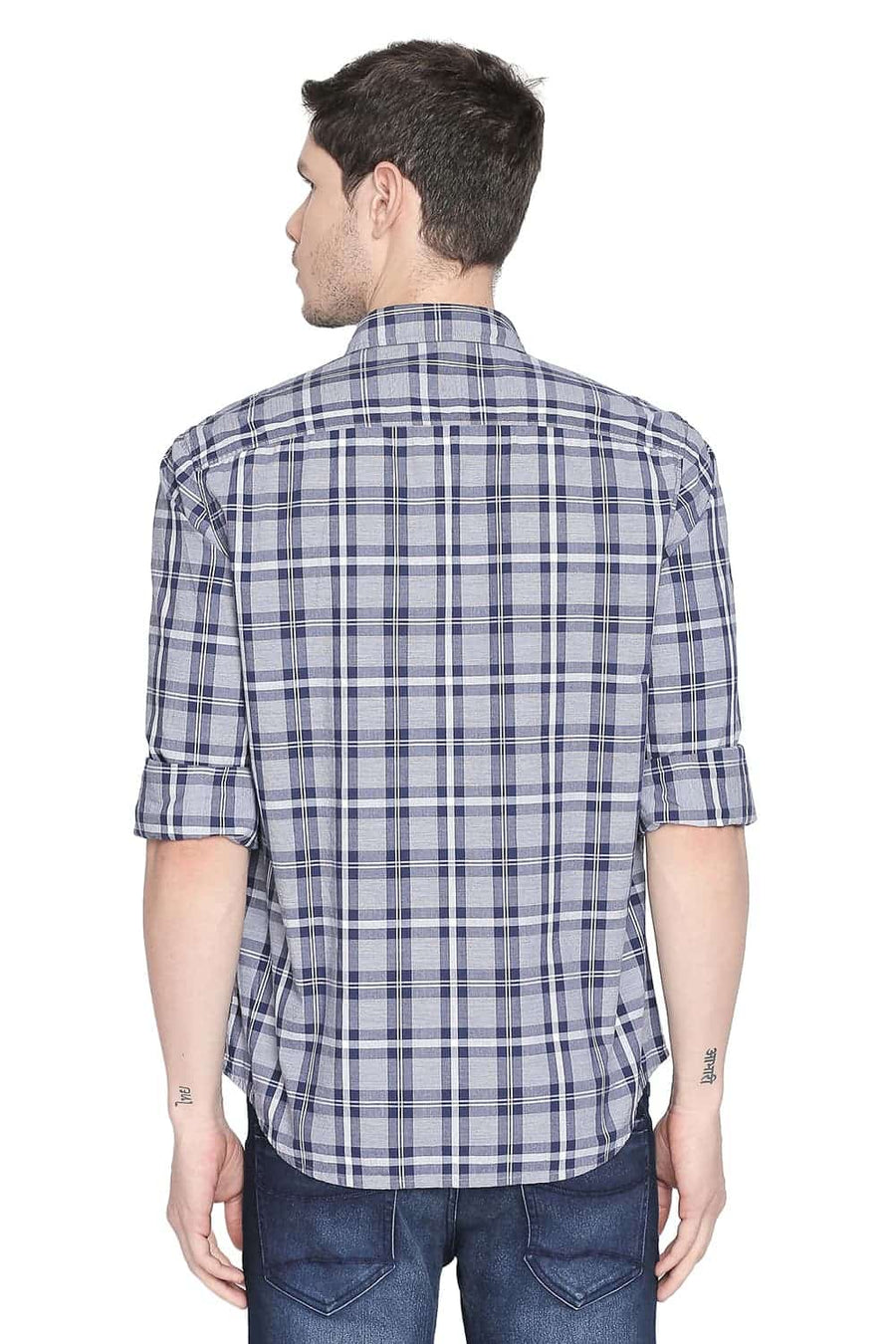 BASICS SLIM FIT BLUE GRANITE CHECKS SHIRT