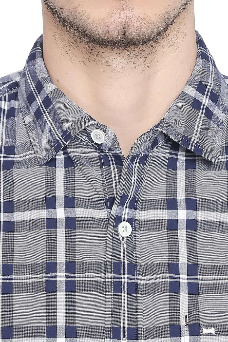 BASICS SLIM FIT BLUE GRANITE CHECKS SHIRT