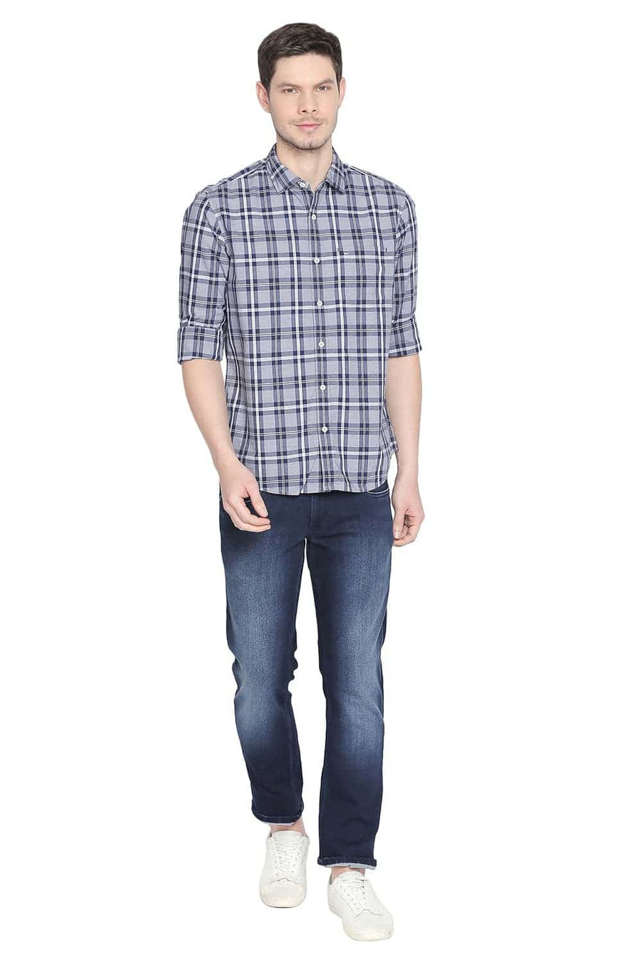 BASICS SLIM FIT BLUE GRANITE CHECKS SHIRT