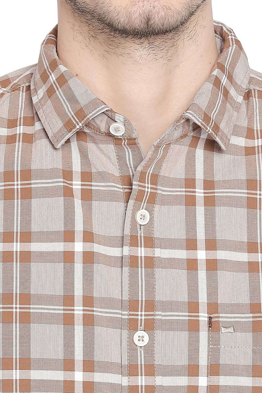 BASICS SLIM FIT TABACCO BROWN CHECKS SHIRT