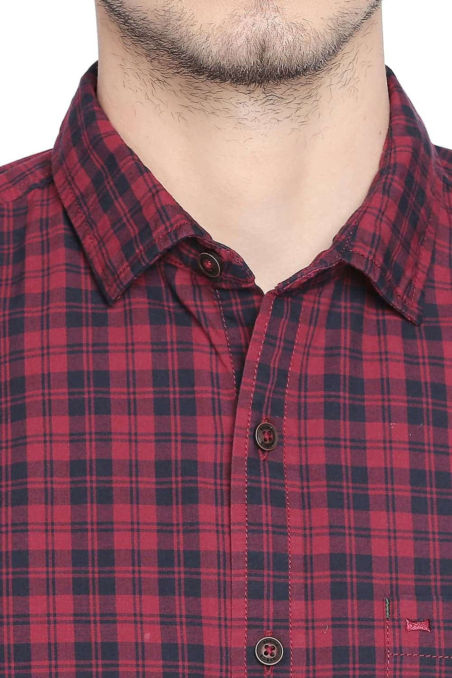 BASICS SLIM FIT CLARET RED CHECKS SHIRT