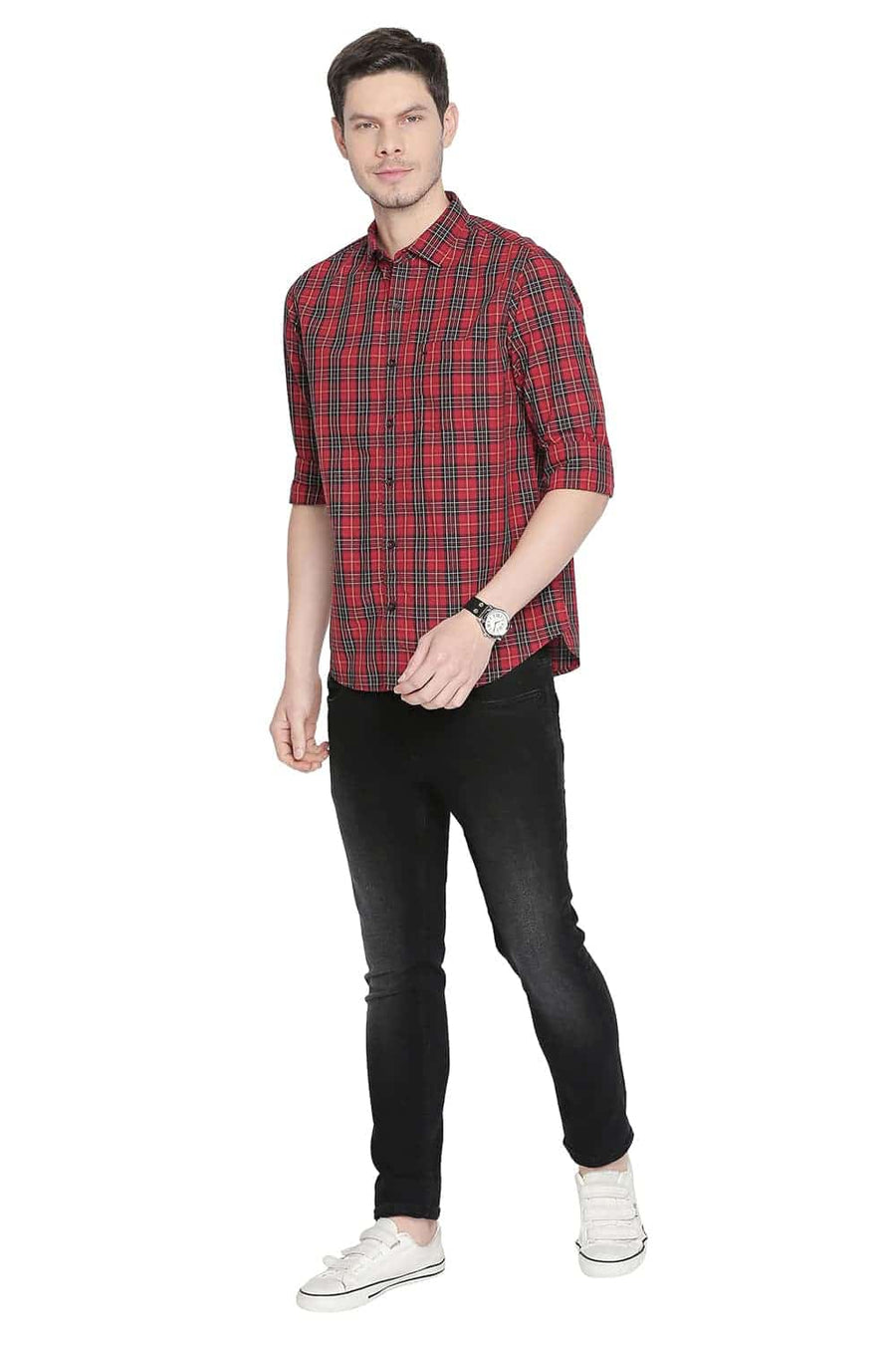 BASICS SLIM FIT TRUE MARRON CHECKS SHIRT