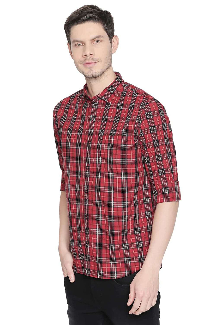 BASICS SLIM FIT TRUE MARRON CHECKS SHIRT