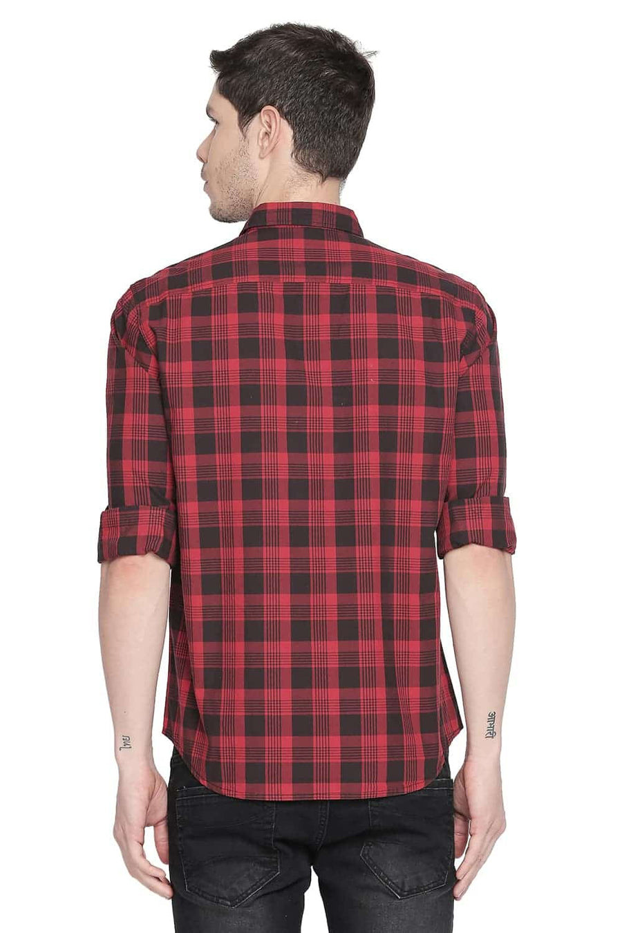 BASICS SLIM FIT CHINESE RED CHECKS SHIRT