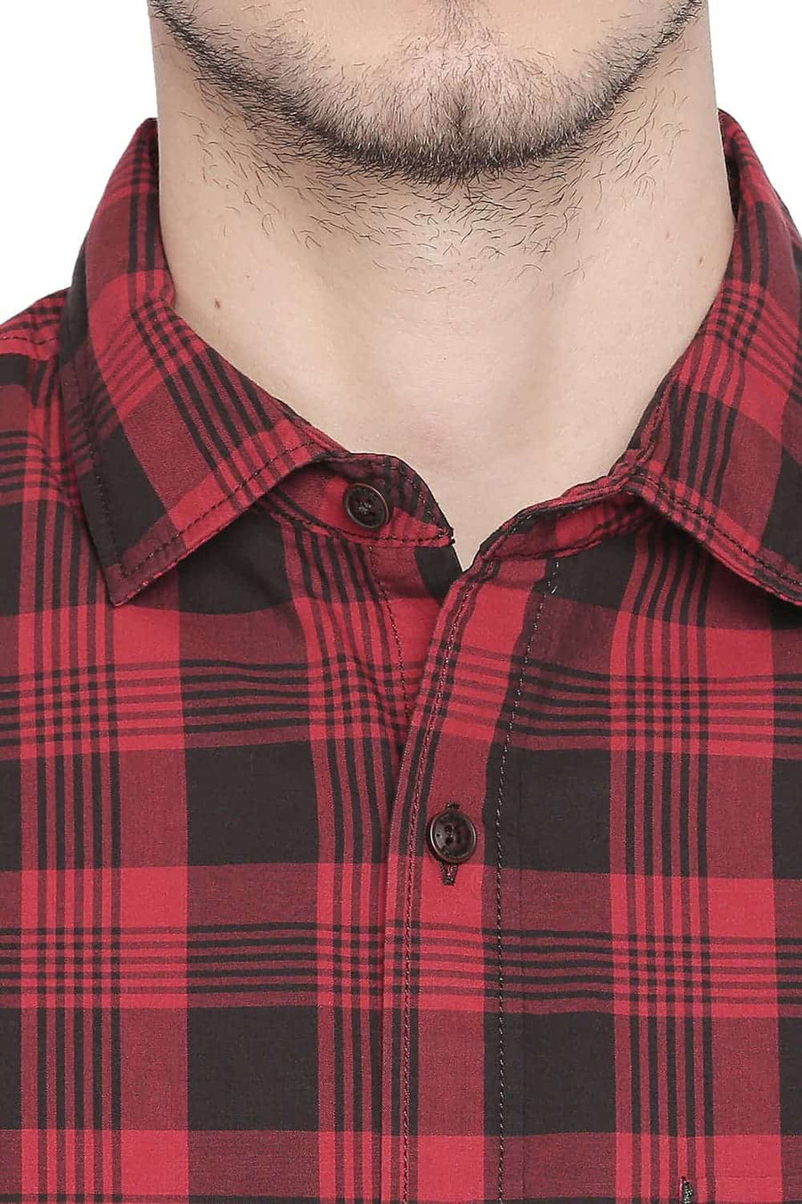 BASICS SLIM FIT CHINESE RED CHECKS SHIRT