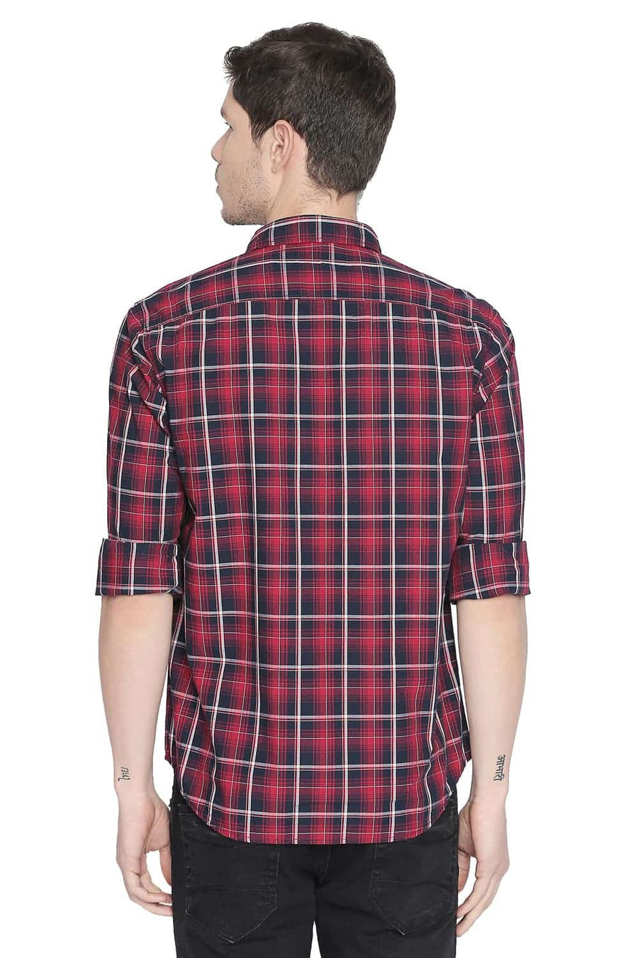 BASICS SLIM FIT RACING RED CHECKS SHIRT