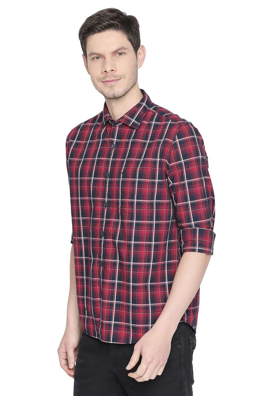 BASICS SLIM FIT RACING RED CHECKS SHIRT