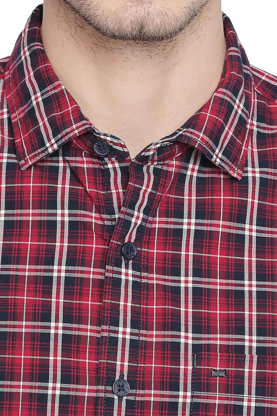 BASICS SLIM FIT CHERRY RED CHECKS SHIRT