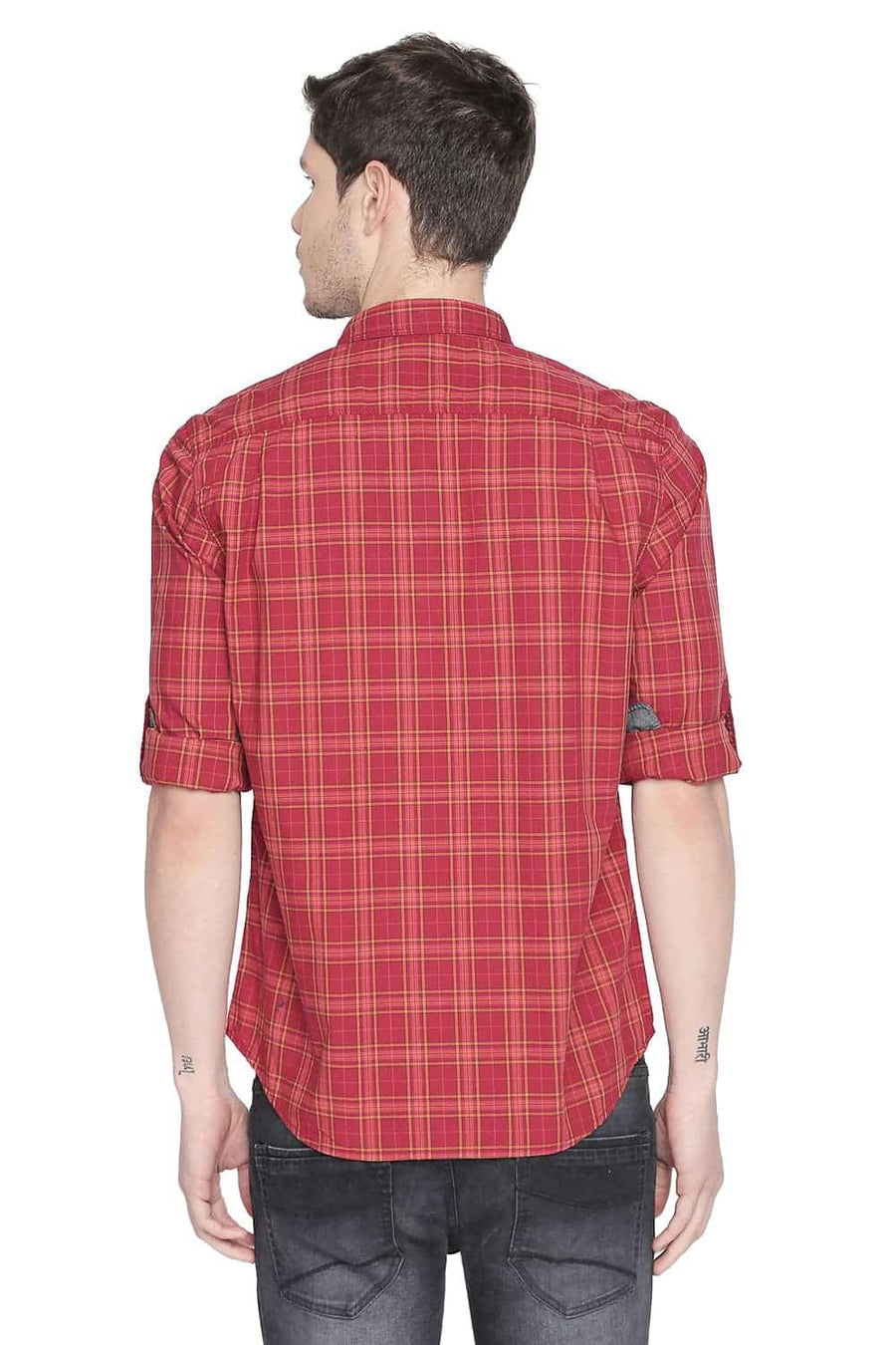 BASICS SLIM FIT SCARLET RED CHECKS SHIRT