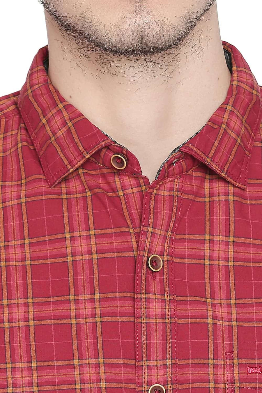 BASICS SLIM FIT SCARLET RED CHECKS SHIRT