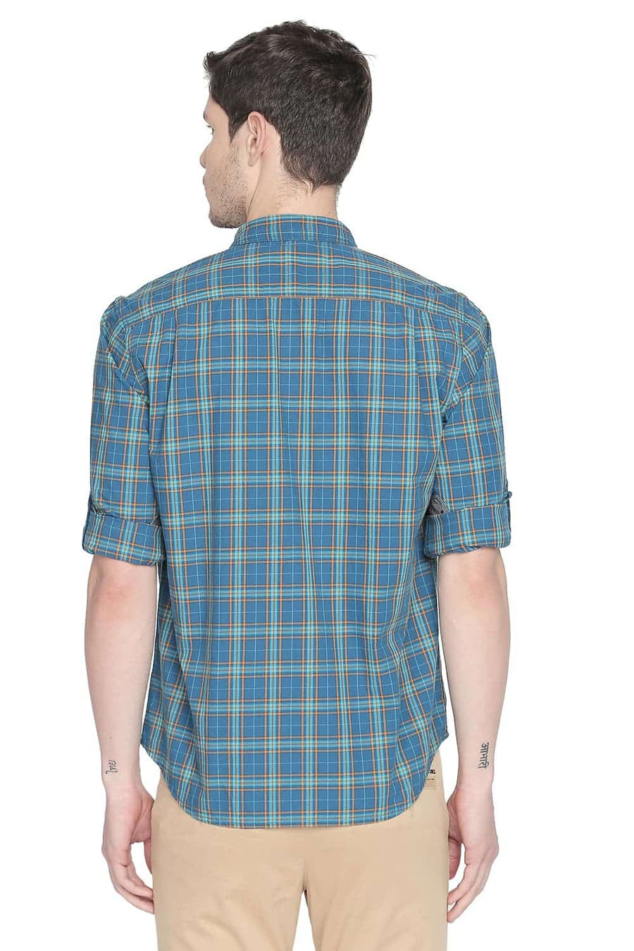 BASICS SLIM FIT MOROCCAN BLUE CHECKS SHIRT