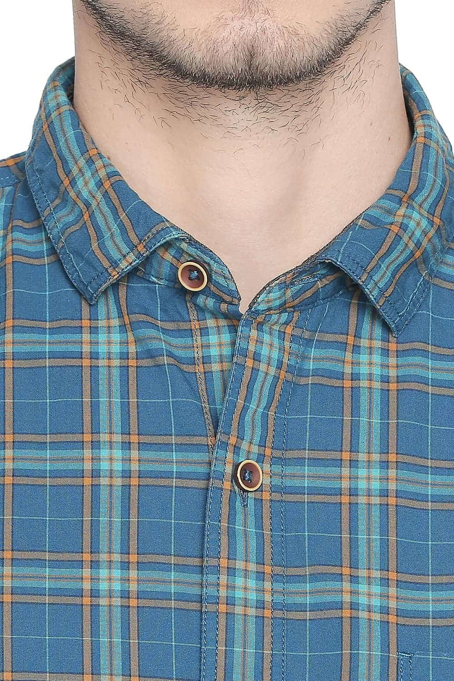 BASICS SLIM FIT MOROCCAN BLUE CHECKS SHIRT